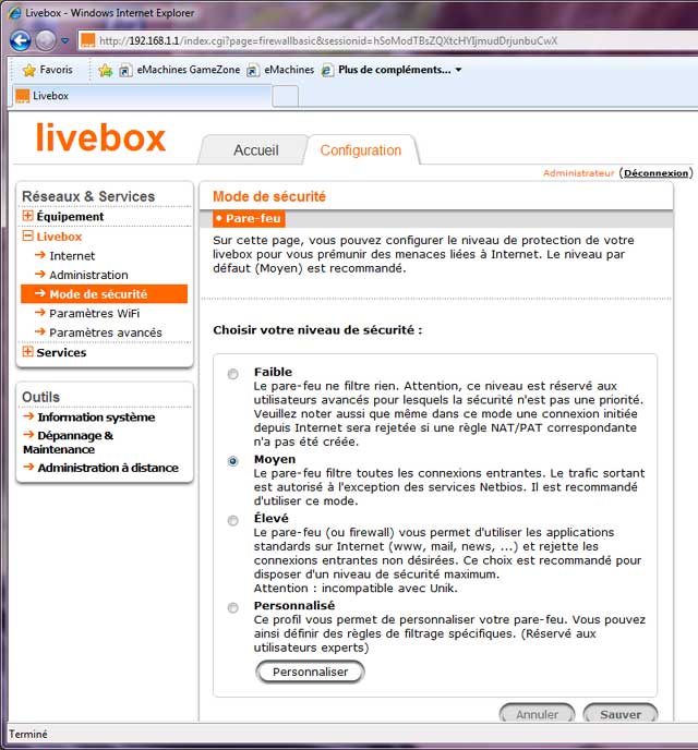 Mode de securite