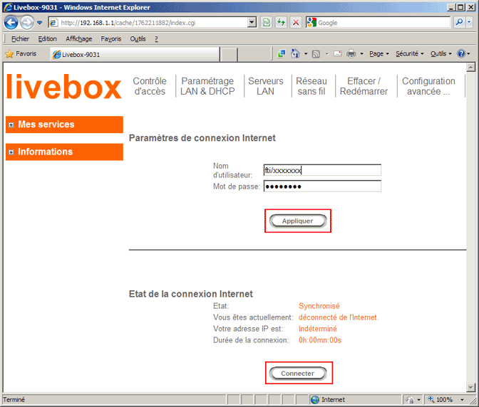 Configurer la connexion
