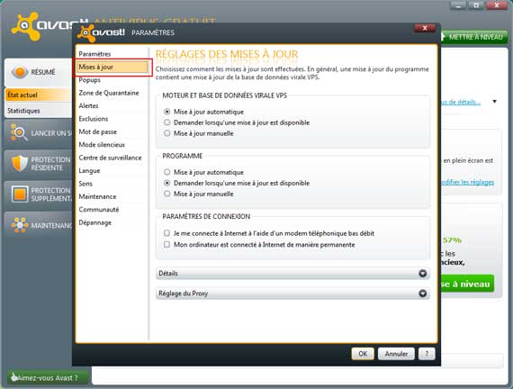 Mise à jour de l'antivirus Avast