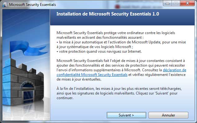 Microsoft Security Essentials : Installation