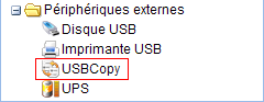 Menu Périphériques externes, USBCopy