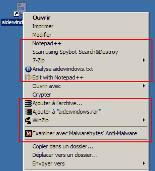 Menu contextuel d'un fichier