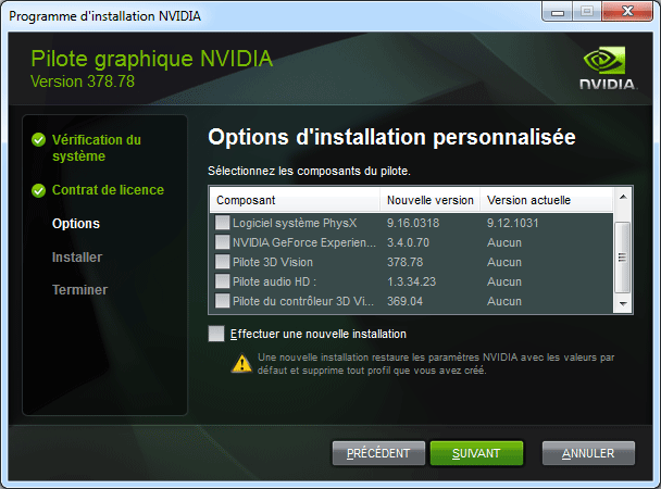 Nvidia - Installation personnalisée