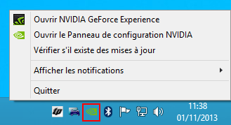 NVIDIA dans la zone de notification