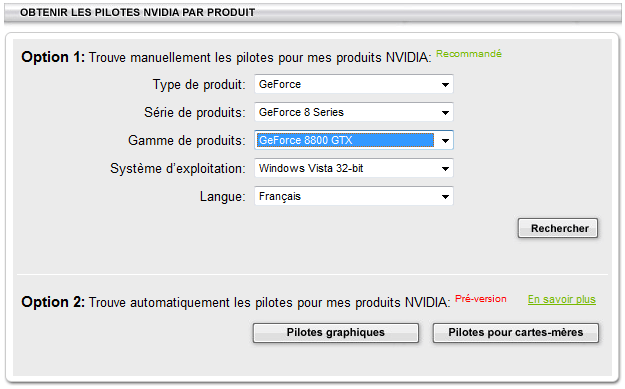 Téléchargement d'un pilote Nvidia
