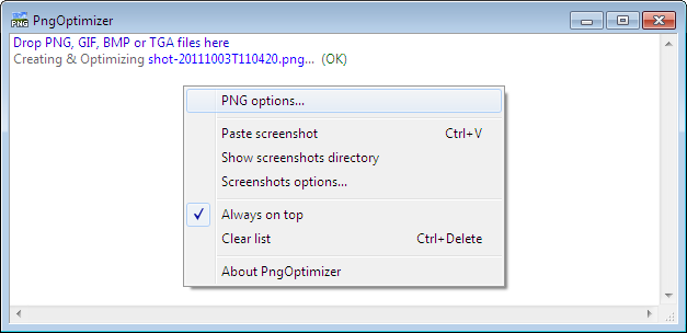 PNGOptimizer : Options