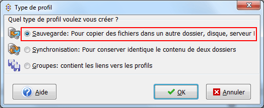 Syncback : Type de profil