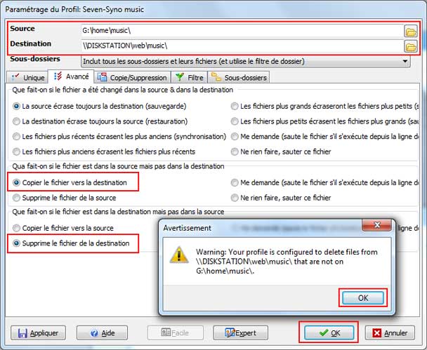 SyncBack : Paramétrer la sauvegarde