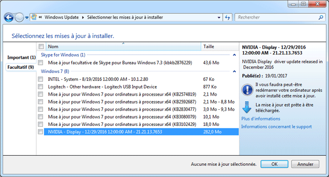 Mise à jour Nvidia Display sur Windows 7