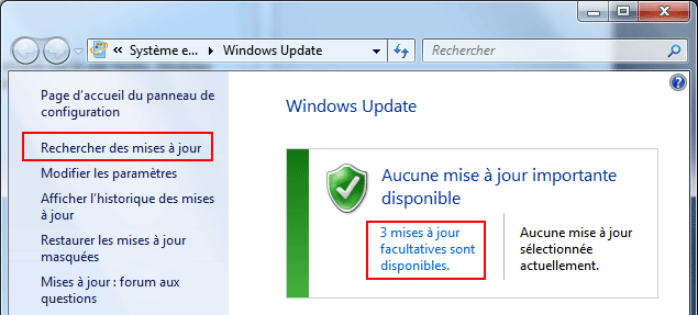 Windows Update : Mises à jour facultatives