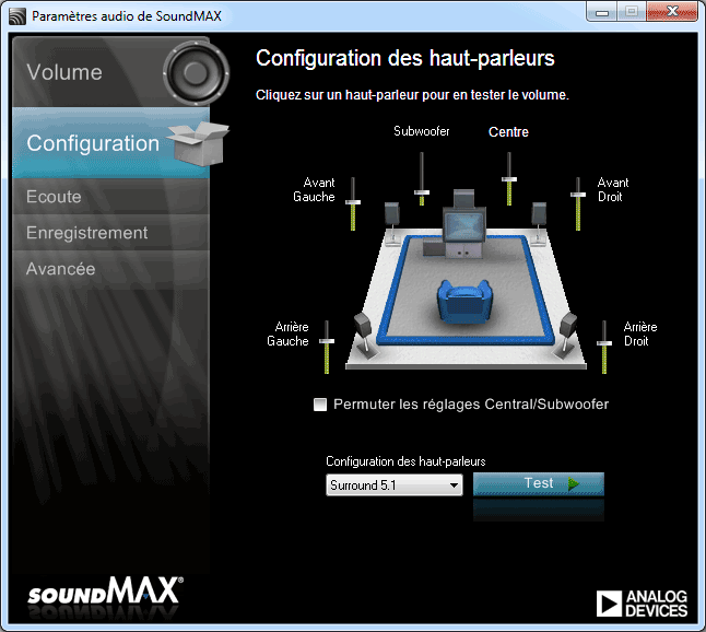 application de panneau de configuration soundmax