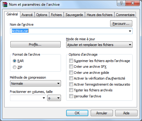 WinRAR : Ajouter / Compresser
