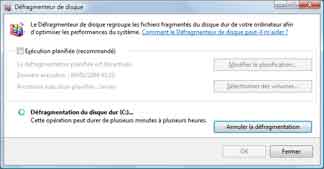 Défragmenteur de disque sur Windows Vista SP1