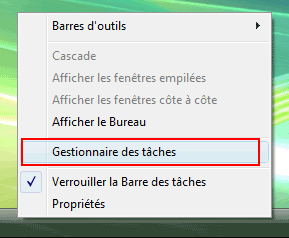 menu droit : Gestionnaire des tâches