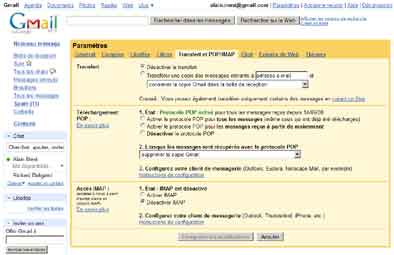 Param&eacute;trer Gmail