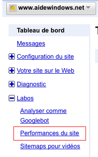 Performances dans Outils pour les Webmasters