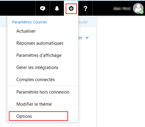 Outlook.com : Paramètres, Options