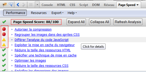 Page Speed : r&eacute;sultat