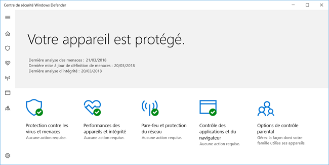 Windows 10 : Centre de sécurité Windows Defender