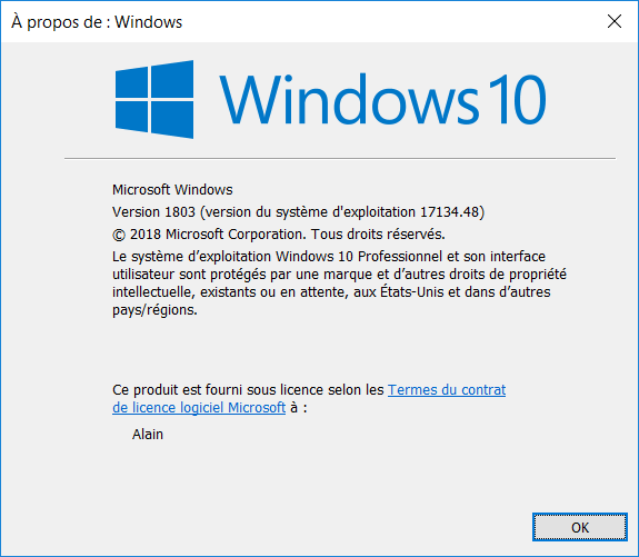 Windows 10 : Version 1803