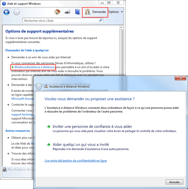 Windows 7 : Assistance à distance