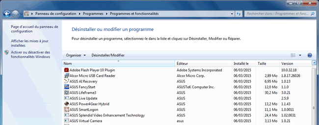 Windows 7 - Programmes et fonctionnalités