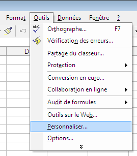Office : menu Outils, Personnaliser...