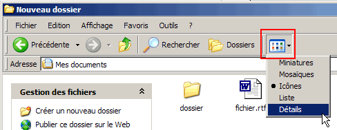 S&eacute;lectionner l'affichage D&eacute;tails