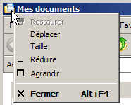 Menu contextuel d'une fenêtre