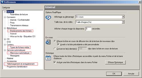 Configuration de RealPlayer