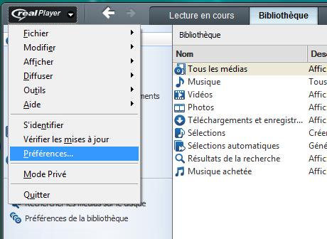 Configuration de RealPlayer