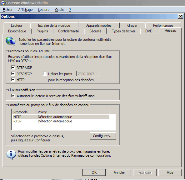 Lecteur Windows Media : Lecture en flux Réseau