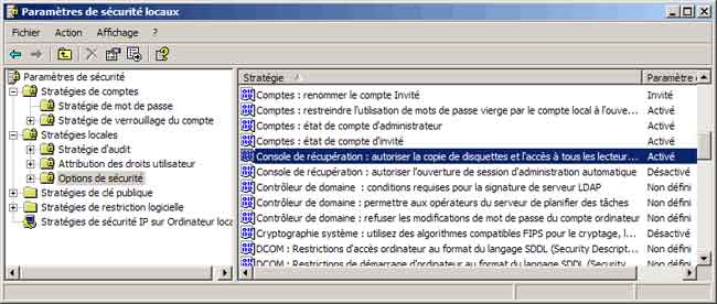 secpol.msc : activer l'accès