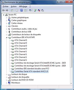 Windows 7 : Gestionnaire de périphériques : ACHI