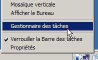 menu droit : Gestionnaire des tâches