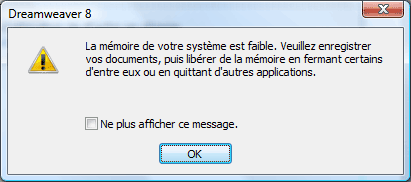 Dreamweaver manque de mémoire