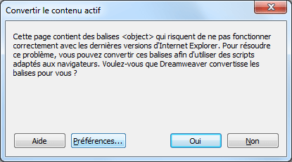 Dreamweaver 8 : Convertir le contenu actif