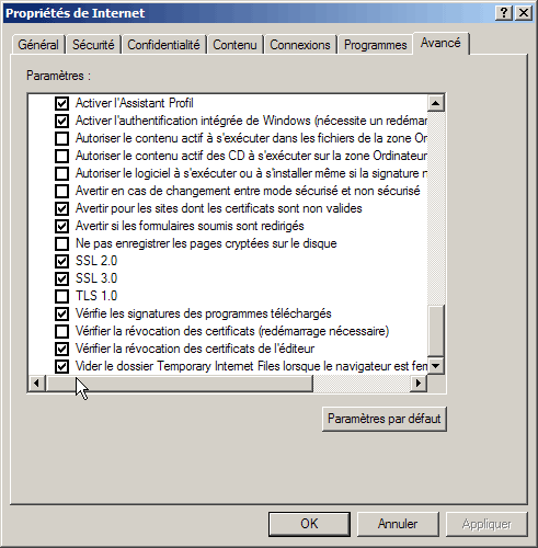 Vider le dossier Temporary Internet Files