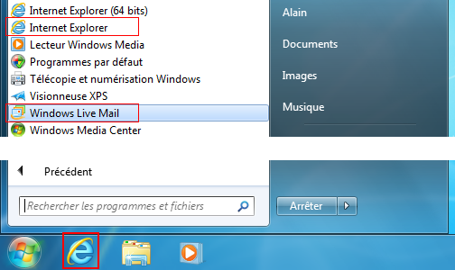 Internet Explorer et Windows Live Mail sous Windows  7