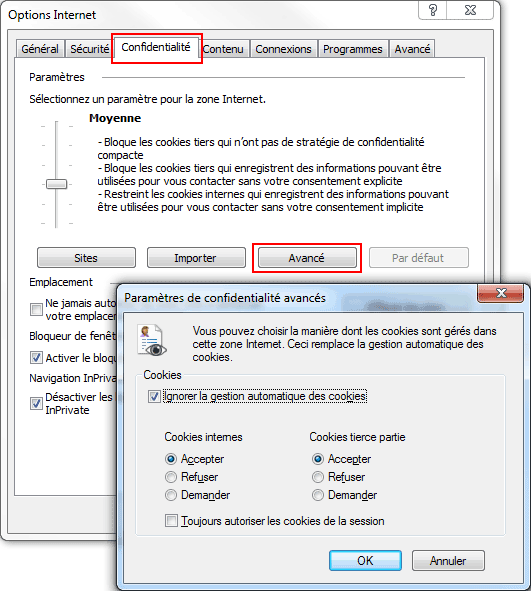 Internet Explorer 11 : cookies