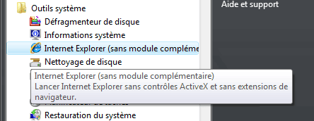 Démarrer IE7 sans modules complémentaires