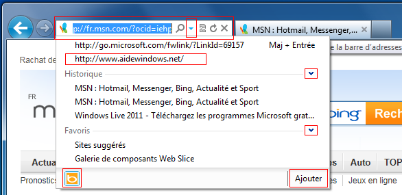 Les barres d'outils dans Internet Explorer 9