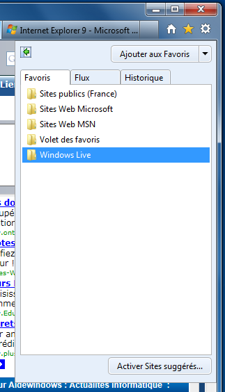 Internet Explorer 9 : Les favoris