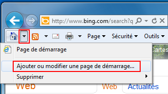 Modifier la page de démarrage