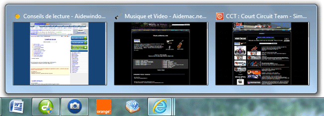 Onglets dans la barre des tâches
