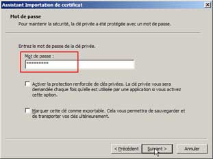 Importation de certificat