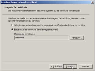 Importation de certificat