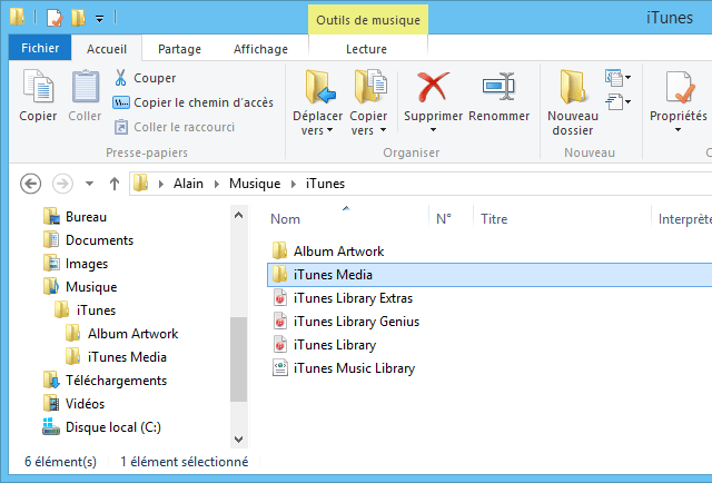 Dossier iTunes sous Windows 8