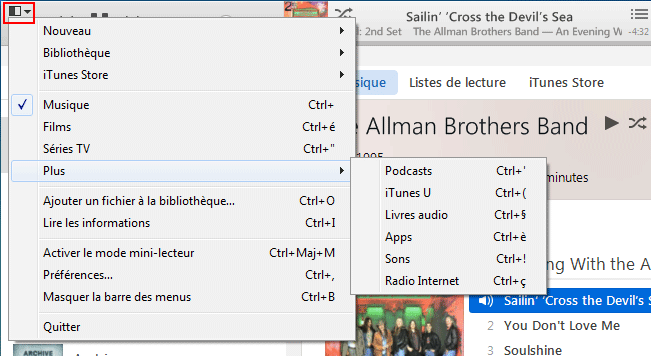 iTunes : Menu Podcasts