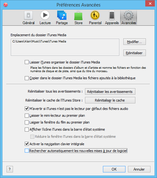 iTunes Préférences Avancées